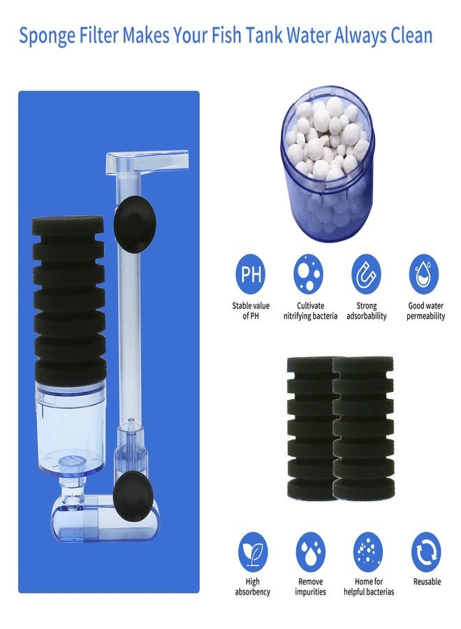 UPETTOOLS 10-40 Gla Aquarium Sponge Filter Ultra Quiet Aquarium Air Pump Small Sponge Fish Tank Filter Comes with 2 Sponges 2of Bio Ceramic Media Balls - Image 2